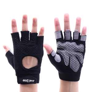 Manusi Fitness GO4FIT® pentru Sala, Material Respirabil Perforat, Palma Captusita 7 mm, Puncte de Silicon Antiderapante, Inchidere Velcro, Zona Absorbanta pe Degete, pentru Culturism, Crossfit si Ciclism, Negru - Img 6