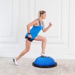Minge Echilibru Bosu GO4FIT®, Diametru 58 cm, 2 Corzi Elastice cu Manere, Pompa Inclusa, PVC Non-Toxic, Suprafata Texturata Antiderapanta, Greutate Maxima 150 kg, pentru Fitness, Yoga, Pilates si Recuperare, Albastru - Img 9