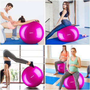Minge fitness, GO4FIT, 65 cm, pentru exercitii gimnastica, yoga, aerobic, pilates, recuperare, pompa inclusa, culoarea roz - Img 7