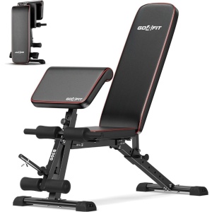 Resigilat - Banca Antrenament Multifunctionala 3-in-1 GO4FIT®, Model B300, Pliabila, Suport Ajustabil & Extensii Picioare, Inclinare Spatar -30° la 86°, Cadru Otel Solid, Greutate Maxima 120kg, Ideala Fitness Acasa, Exercitii Forta, Abdomen, Piept, Biceps