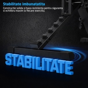 Resigilat - Banca Fitness GO4FIT®, Model B200, Aparat Pliabil, Cadru Otel, 220 kg Greutate Maxima, Functii Multiple, Reglabila, Spatar Ajustabil 7 Pozitii, Suport Picioare, Stabilitate Profesionala, Negru - Img 5