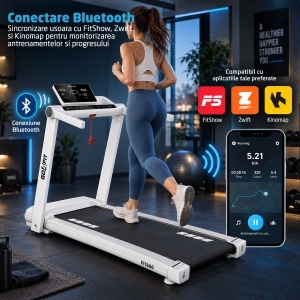 Resigilat - Banda de Alergat GO4FIT® Model FIT600, Viteza Maxima 15.6 km/h, Motor 3CP, Inclinare Automata, 12 Programe, Bluetooth, Aplicatii, Kinomap, Zwift, FitShow, Greutate Utilizator 130kg, Timp, Distanta, Calorii, Viteza - Img 5
