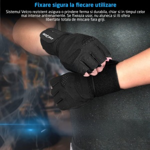 Resigilat - Manusi Fitness si Sala GO4FIT®, Protectie Palma, Neopren Rezistent, Material Respirabil, Curele Incheietura, Velcro, Potrivite pentru Powerlifting, Trageri, Negru - Img 4