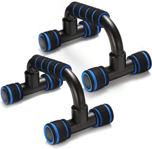 RESIGILAT - Set Manere pentru Flotari GO4FIT®, Push Up Bars cu Manere Buretate, Picioare Cauciucate Antiderapante, Stabilitate Sporita, pentru Antrenament Brate, Umeri si Spate, Incepatori si Avansati, Usoare si Portabile, Negru/Albastru