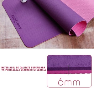 Saltea Fitness si Yoga GO4FIT®, 183 x 62 cm, Grosime 6 mm, Dublu Strat cu Textura Antiderapanta, Material Eco-Friendly Rezistent la Apa, Usor de Curatat, Usoara si Rulabila, pentru Pilates, Aerobic si Exercitii la Sol, Mov - Img 6
