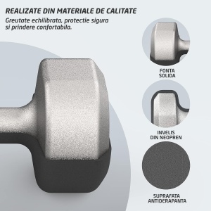 Set 2 Gantere Fitness GO4FIT®, Greutate 2 x 5 kg, Interior Fonta Solida si Invelis Neopren, Design Ergonomic Anti-roll, Suprafata Antiderapanta, Impermeabile, Antrenamente Acasa, Aerobic sau Sala Forta, Protejeaza Podeaua, Negru - Img 3