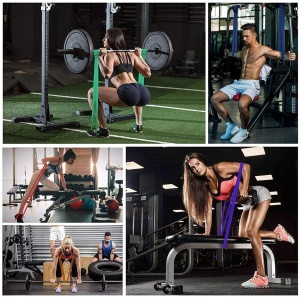 Set 4 Benzi Elastice Lungi GO4FIT®, Resistance Bands din Latex 100% Natural, 4 Niveluri de Rezistenta, Lungime 208 cm, pentru Fitness, Sala, Mobilitate, Stretching, Yoga si Gimnastica de Recuperare, Rosu/Negru/Mov/Verde - Img 5