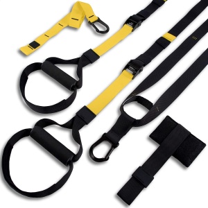 Sistem Antrenament Suspensie tip TRX GO4FIT®, Un Singur Punct de Ancorare, 2 Metode de Montare, Manere pentru Maini si Picioare, Rezistenta 250 kg, Antrenament Full Body cu Greutatea Corpului, Fitness, Yoga, Pilates, Negru/Galben - Img 7