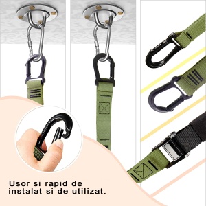 Sistem Antrenament Suspensie tip TRX GO4FIT®, Un Singur Punct de Ancorare, 2 Metode de Montare, Manere pentru Maini si Picioare, Rezistenta 250 kg, Antrenament Full Body cu Greutatea Corpului, Fitness, Yoga, Pilates, Camuflaj - Img 6