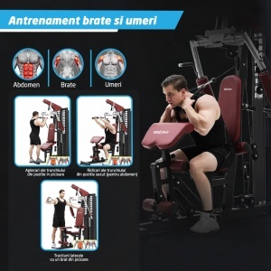 Aparat Multifunctional Fitness GO4FIT®, Model M1000, Home Gym Profesional cu Bloc Greutati 72 Kg, 35+ Exercitii, Presa Piept, Fluturari, Tractiuni Inalte & Joase, Extensii Picioare, Scripeti Dubli, Cadru Otel Solid, Antrenament Full Body, Negru - Img 7