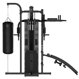 Aparat Multifunctional Fitness GO4FIT®, Model M200, Home Gym 4-in-1 cu Sac de Box & Banca Abdomene, Bloc Greutati 70 Kg, Suport Gantere, Sistem Scripeti & Tractiuni, Cadru Otel Solid, Antrenament Full Body, Negru - Img 5
