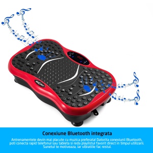 Aparat Vibromasaj GO4FIT® GF1000, Platforma Vibratii Fitness, Putere 200 W, 99 Viteze, 5 Programe, 2 Benzi Elastice de Rezistenta, Telecomanda, Boxe Integrate si USB, Magneti Masaj Talpi, Greutate Maxima 120 kg, Rosu - Img 4