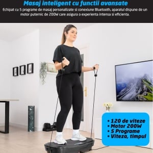 Aparat Vibromasaj GO4FIT®, Model V2000, 200W, Bluetooth & Boxe, Telecomanda, Greutate Maxima 150 kg, Culoare Placa: Negru - Img 2