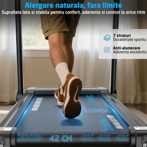 Banda de Alergat GO4FIT® Model FIT400, Viteza Maxima 14km/h, Motor 2.5CP, Inclinare Manuala, Pliere Hidraulica, 12 Programe, Bluetooth, Aplicatii, Kinomap, Zwift, FitShow, Greutate Utilizator 120kg, Timp, Distanta, Calorii, Viteza, Suprafata Mers 110x42cm - Img 4