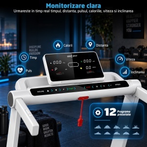 Banda de Alergat GO4FIT® Model FIT600, Viteza Maxima 15.6 km/h, Motor 3CP, Inclinare Automata, 12 Programe, Bluetooth, Aplicatii, Kinomap, Zwift, FitShow, Greutate Utilizator 130kg, Timp, Distanta, Calorii, Viteza - Img 2
