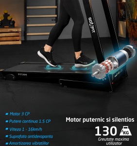 Banda de Alergat GO4FIT® Performance, Model FIT300, Motor 3CP, Viteza Maxima 16km/h, Greutate Utilizator 130 kg - Img 2