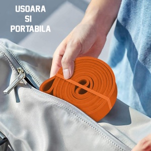 Banda Elastica Lunga GO4FIT®, Resistance Band din Latex 100% Natural, Rezistenta 30-70 kg, Lungime 208 cm, pentru Fitness, Sala, Mobilitate, Stretching, Yoga si Gimnastica de Recuperare, Incepatori si Avansati, Portocaliu - Img 4