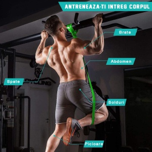 Banda elastica lunga GO4FIT pentru fitness, antrenament, gimnastica, rezistenta 22.5-57 kg, culoarea verde - Img 2