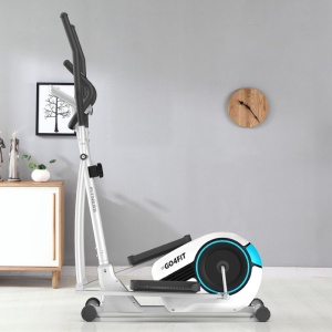 Bicicleta Eliptica Magnetica, GO4FIT®, pentru Fitness cu Monitorizare Activitati Fizice, Puls, Viteza, Timp, Distanta si Calorii, Greutate Maxima 110 kg, 8 Niveluri de Rezistenta, Volanta 5 kg, Alba - Img 9