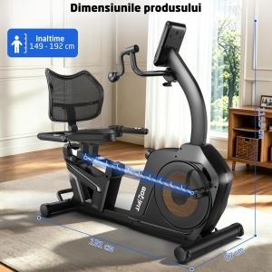 Bicicleta Fitness Orizontala GO4FIT®, Model GF600, Volanta 6 kg, Greutate Maxima 130 kg, Rezistenta Magnetica Reglabila, 8 Niveluri de Intensitate, Ecran LCD, Sa cu Spatar Confortabil, Ghidon Stabil, Pedale Antiderapante, Design Stabil si Compact - Img 8