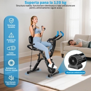 Bicicleta Fitness Verticala GO4FIT®, Model GF320, Volanta 2 kg, 8 Trepte Rezistenta, Sa Reglabila, Greutate Maxima Utilizator 120 kg, Functie Cardio, Display LCD, Timp, Viteza, Distanta, Calorii si Puls - Img 3