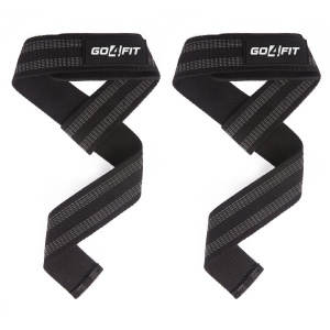 Chingi pentru Ridicare Greutati GO4FIT®, Set 2 Lifting Straps, Bumbac Rezistent Captusit cu Neopren, Aderenta si Protectie Sporita, pentru Haltere, Culturism si Crossfit, Antrenament Spate si Umeri, 60 cm, Marime Universala, Negru/Gri