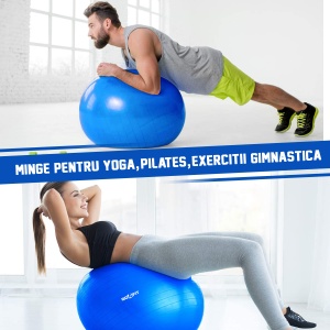 Minge fitness, GO4FIT, 65 cm, pentru exercitii gimnastica, yoga, aerobic, pilates, recuperare, pompa inclusa, culoarea albastru - Img 2