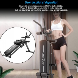 RESIGILAT - Aparat fitness pentru abdomene, GO4FIT®, banca abdomene, 3 grade de inclinatie, computer antrenament, greutate maxima utilizator 150 kg, negru - Img 8