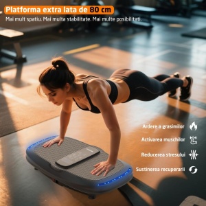 Resigilat - Aparat Vibromasaj GO4FIT®, Model V3000, 200W, 200 Niveluri Viteza, 4 Programe Presetate, Bluetooth & Difuzor Integrat, Display LED Tactil, Telecomanda Inclusa, Platforma 80x44 cm, Silentios 45dB, Greutate Maxima 150 kg, Negru - Img 6