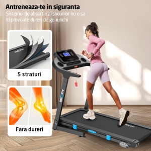 Resigilat - Banda de Alergat GO4FIT® Performance, Model FIT100, Motor 3.5CP, Viteza Maxima 16km/h, Sistem Pliere Hidraulic, Inclinare Manuala, Greutate Maxima Utilizator 130kg - Img 6
