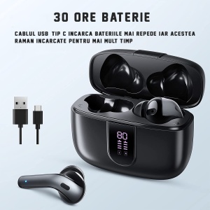 RESIGILAT - Casti wireless audio, GO4FIT® , model GX08, Bluetooth 5.0, Control prin Atingere, fara fir, Carcasa Magnetica, Afisare LED, Autonomie 30 h, Negru - Img 5