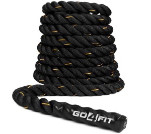 Resigilat - Sfoara Antrenament GO4FIT®, Franghie Fitness, 9 Metri Lungime, 3.8 cm Grosime, Negru/ Galben
