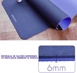 Saltea Fitness si Yoga GO4FIT®, 183 x 62 cm, Grosime 6 mm, Dublu Strat cu Textura Antiderapanta, Material Eco-Friendly Rezistent la Apa, Usor de Curatat, Usoara si Rulabila, pentru Pilates, Aerobic si Exercitii la Sol, Albastru - Img 5