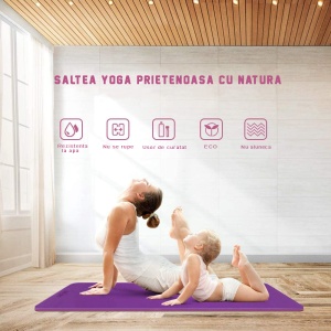 Saltea Fitness si Yoga GO4FIT®, 183 x 62 cm, Grosime 6 mm, Dublu Strat cu Textura Antiderapanta, Material Eco-Friendly Rezistent la Apa, Usor de Curatat, Usoara si Rulabila, pentru Pilates, Aerobic si Exercitii la Sol, Mov - Img 3