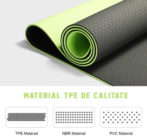 Saltea Fitness si Yoga GO4FIT®, 183 x 62 cm, Grosime 6 mm, Dublu Strat cu Textura Antiderapanta, Material Eco-Friendly Rezistent la Apa, Usor de Curatat, Usoara si Rulabila, pentru Pilates, Aerobic si Exercitii la Sol, Verde - Img 2
