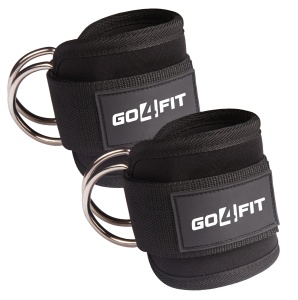 Set 2 Chingi pentru Glezne GO4FIT®, Ankle Straps cu Inel D pentru Aparate cu Cablu, Neopren Captusit si Respirabil, Inchidere Velcro Reglabila, pentru Antrenament Fesieri, Coapse si Gambe, Marime Universala, Negru