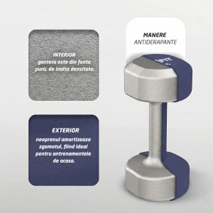 Set 2 Gantere Fitness GO4FIT®, Greutate 2 x 2 kg, Interior Fonta Solida si Invelis Neopren, Design Ergonomic Anti-roll, Suprafata Antiderapanta, Impermeabile, Antrenamente Acasa, Aerobic sau Sala Forta, Protejeaza Podeaua, Mov - Img 4