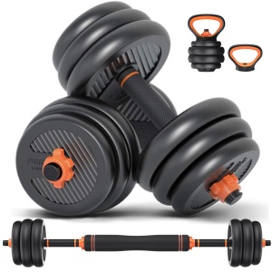 Set Gantere Reglabile GO4FIT, Model FED, 40kg, Extensie Haltera si Baza Kettlebell, Manere Flotari, Protectie Bara, Sistem de Prindere Sigur, Manere Antiderapante, Antrenament Complet Acasa sau Sala