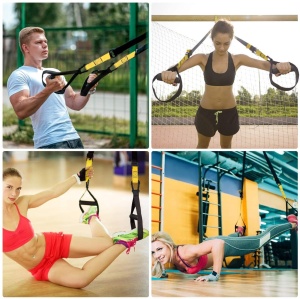 Sistem Antrenament Suspensie tip TRX GO4FIT®, Un Singur Punct de Ancorare, 2 Metode de Montare, Manere pentru Maini si Picioare, Rezistenta 250 kg, Antrenament Full Body cu Greutatea Corpului, Fitness, Yoga, Pilates, Negru/Galben - Img 4