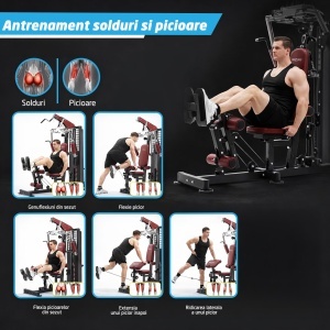 Aparat Multifunctional Fitness GO4FIT®, Model M1000, Home Gym Profesional cu Bloc Greutati 72 Kg, 35+ Exercitii, Presa Piept, Fluturari, Tractiuni Inalte & Joase, Extensii Picioare, Scripeti Dubli, Cadru Otel Solid, Antrenament Full Body, Negru - Img 4