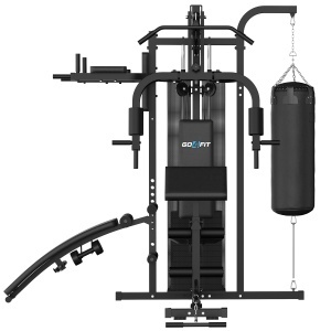 Aparat Multifunctional Fitness GO4FIT®, Model M200, Home Gym 4-in-1 cu Sac de Box & Banca Abdomene, Bloc Greutati 70 Kg, Suport Gantere, Sistem Scripeti & Tractiuni, Cadru Otel Solid, Antrenament Full Body, Negru - Img 2
