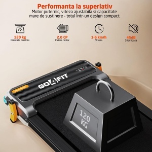 Banda de Alergare Reversibila GO4FIT®, Model FIT20, Functie Alergare sau Masaj, Viteza Maxima 6 km/h, Motor 2CP, Telecomanda, Monitorizare: Timp, Calorii, Distanta, Viteza, Suprafata Alergare 90x40 cm, Greutate Utilizator 120 kg - Img 2