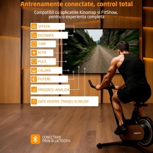 Bicicleta Spinning Electromagnetica GO4FIT®, Model GF240, Volanta 12 kg, Greutate Maxima Utilizator 150 kg, Rezistenta Magnetica Reglabila, Sistem de Franare, Sa si Ghidon Reglabile, Consola cu Monitorizare Timp, Viteza, Distanta, Puls - Img 7