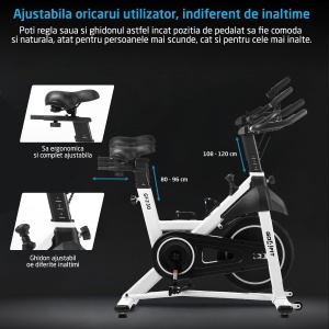 Bicicleta Spinning Magnetica GO4FIT® Model GF230, Volanta 10kg, Rezistenta Ajustabila, Greutate Maxima Utilizator 120kg. - Img 2