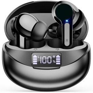 Casti Wireless Audio fara Fir, Microfon, Afisaj LED, Autonomie 35h, Negru