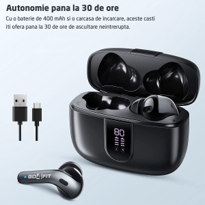 Casti Wireless Audio, GO4FIT®, Model GX08, Afisare LED, Autonomie 30 h, Negru - Img 3