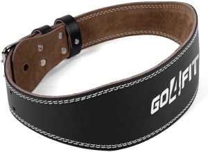 Centura pentru Ridicare Greutati GO4FIT® din Piele, Suport Lombar, Interior din Piele Intoarsa cu Burete, Elemente din Otel Inoxidabil, pentru Culturism, Bodybuilding, Cross Training si Fitness, Negru