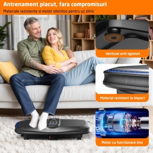 Resigilat - Aparat Vibromasaj GO4FIT®, Model V3000, 200W, 200 Niveluri Viteza, 4 Programe Presetate, Bluetooth & Difuzor Integrat, Display LED Tactil, Telecomanda Inclusa, Platforma 80x44 cm, Silentios 45dB, Greutate Maxima 150 kg, Negru - Img 3