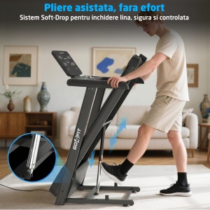 Resigilat - Banda de Alergat GO4FIT® Model FIT400, Viteza Maxima 14km/h, Motor 2.5CP, Inclinare Manuala, 12 Programe, Bluetooth, Aplicatii, Kinomap, Zwift, Greutate Utilizator 120kg, Timp, Distanta, Calorii, Viteza, Suprafata Mers 110x42cm - Img 3