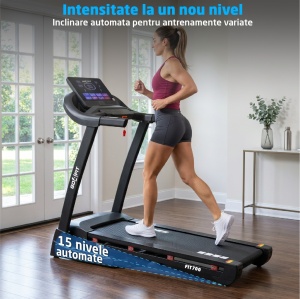 Resigilat - Banda de Alergat GO4FIT® Model FIT700, Viteza Maxima 18 km/h, Motor 3.5 CP, Inclinare Automata 15 Nivele, Pliere Hidraulica, 15 Programe, Bluetooth, Greutate Utilizator 120 kg, Ecran LED, Cheie de Siguranta, Roti Transport - Img 5